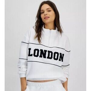 Rebellious One Junior London Fleece Quarter-Zip Sweatshirt size XS Bright White